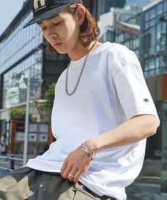 【Champion】 チャンピオン コットン ワッペン Tシャツ 無地 ホワイト