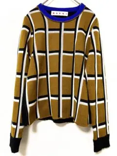 マルニ marni クルーネック ウール チェック ニット セーター 切り替え