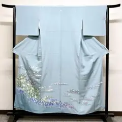 本場加賀友禅 寺西一紘作 水色に風景柄の訪問着 着物