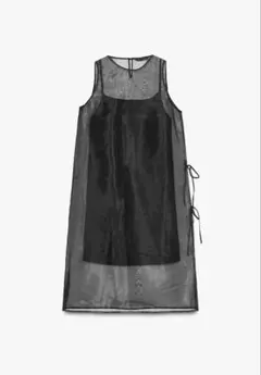 ZARA　リボン付きオーガンザワンピース　ブラック　Sサイズ
