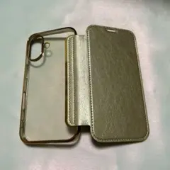 iPhone 16 手帳型スマホケース　半透明　ゴールド