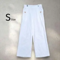 【エスティービー】ワイドパンツ 無地 ストレッチ ホワイト S 夏