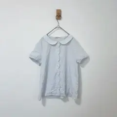エヘカソポ　スカラップ襟　ブラウス　シャツ　半袖　水色