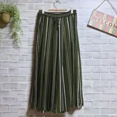ガウチョパンツ ストライプ 美品 大人可愛い 涼しい ウエストゴム ゆったり F