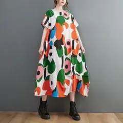 花柄 マキシワンピース 総柄 レトロ 体型カバー　マタニティ　ゆったり　Aライン