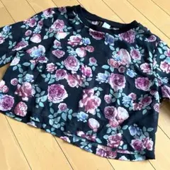 H&M フラワープリント クロップドTシャツ US 4