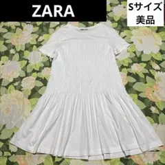美品【値下げOK】ZARA 半袖フレアワンピース　Sサイズ 白、ホワイト