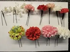 和装髪飾り　花飾り9個　パール2個