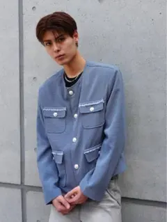 【ALUDE】4pockeL siver button tweed jacket