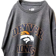 NFLデンバーブロンコス デカロゴ Tシャツ グレー 灰色 XL 古着