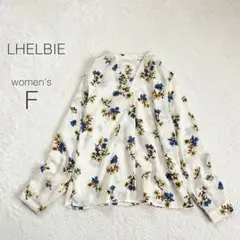 【レルビエ】花柄ブラウス シャツ 長袖 Ｖネック 総柄 透け感 フェミニン 白