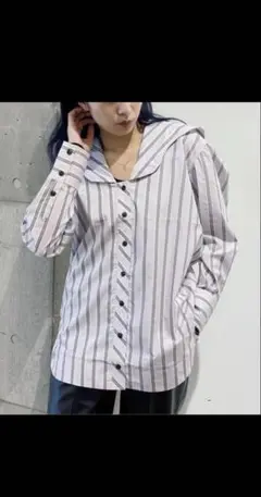 GANNI ガニー ビックカラー ストライプ コットン シャツ
