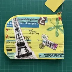 【ハンドメイド作品】コインケース　イエロー エッフェル塔