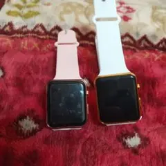 デジタル腕時計 ペアピンク& ホワイト