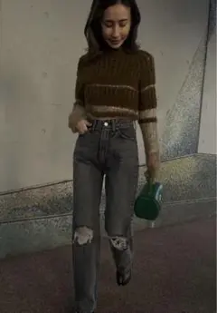 ameri✩ CRASH SLIM STRAIGHT DENIM