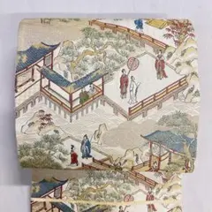 名古屋帯　セミアンティーク　金糸　松　笹　人物　風景　着物　042t