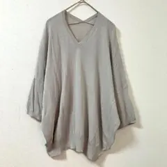 T308【バントロア】カットソー　半袖　グレー　サマーニック　Vネック　透け感