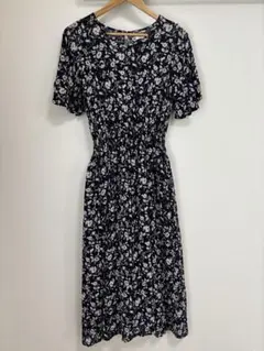 grove グローブ　ネイビー　花柄 半袖　ロングワンピース Lサイズ