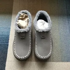 グレー ファー付き モカシン スリッポン