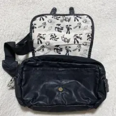 オズワルド ボディバッグ レザー 黒 ウエストバッグ ディズニー ヴィンテージ風
