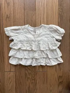 【美品】花柄×チュール×綿ブラウス 80サイズ
