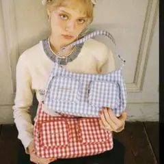 ALLISON BROWN 水色チェック ショルダーバッグ