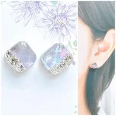 グレイ7mmスクエアピアス/イヤリング 再販②