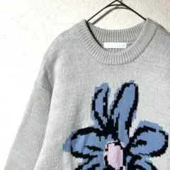 ポップアート フラワージャガード ニット セーター サイズL グレージュ