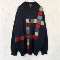 ROSSO CAVALLI ロッソカヴァリ　ハーフジップニットセーター　黒　M