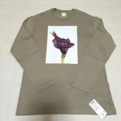 久米繊維　長袖Tシャツ　プリント　ベージュ　M　日本製