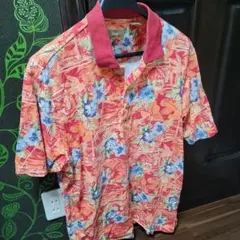 海外古着 NATURAL ISSUE 花柄 半袖ポロシャツ L/G