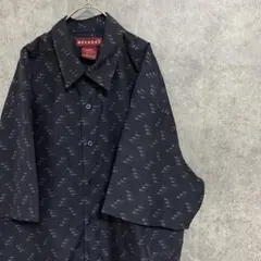 00s 半袖　柄シャツ　メンズM ポリエステル　黒　古着　個性派