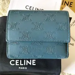 CELINE スモールトリフォール トリオンフ 三つ折り財布 グリーンスモーク