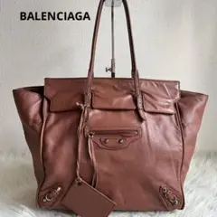 BALENCIAGA ペーパー トートバッグ ブラウン レザー ロゴ