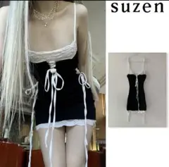 suzen ノースリーブミニワンピース 黒/白