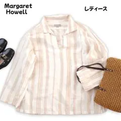 MARGARET HOWELL バンドカラーシャツ　リネン Ｌ MARGARET HOWELL マーガレットハウエル バンドカラーリネン
