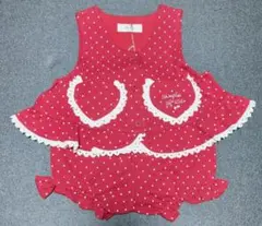 ★新品★フーセンウサギ sou 赤い水玉模様フリル付きセットアップ　90cm