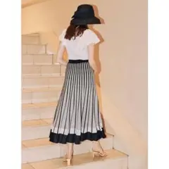 【美品】eimy istoire コントラストカラーニットプリーツスカート