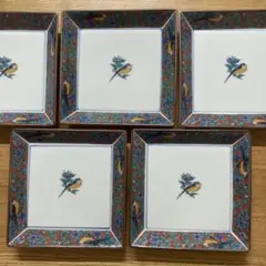 九谷焼 隆仙窯 花鳥 角皿 銘々皿