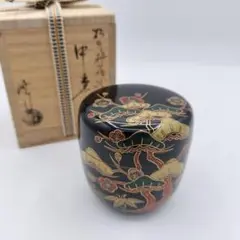 茶道具　坂田峰俊作　黒柿　翡翠蒔絵草鳥文　四方香合　共箱　M 3423 茶道具 中棗 栗木地 栗蒔絵、輪島塗 奥野美峰作、桐共箱 新品