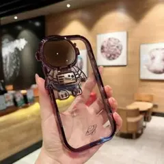 ﻿iPhone14pro クリアTPUケース　紫　宇宙飛行士iphoneケース