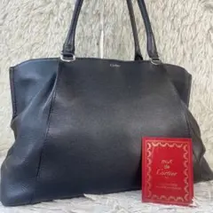 カルティエ Cartier レザー シルバーメタル トートバッグ ブラック カルティエ Cartier レザー シルバーメタル トートバッグ ブラック