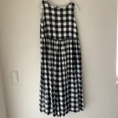 ロングワンピース　夏　白黒　チェック　コットン　ノースリーブ