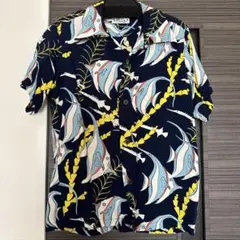 SUN SURF マリン柄 半袖シャツ ネイビー　魚柄