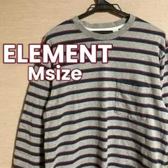 268 ELEMENT ロンＴ メンズ M グレー ボーダー クルーネック 長袖