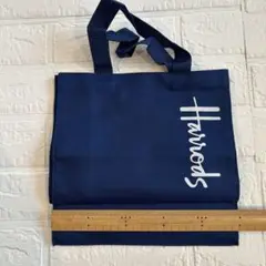 Harrods ネイビー トートバッグ　サブバッグ 約25cm x 24cm