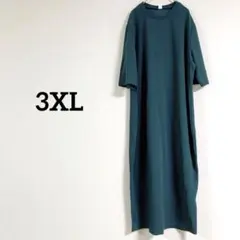 匿名配送❣️ダークグリーン 5分丈 ロングワンピース 【3XL】トップス