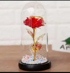 赤いゴールドローズ 電池式 造花 　母の日　インテリア ガラスドーム