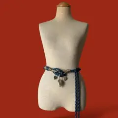 ◎銅色リーフチャーム ロープベルト 水色 ピンク vintage 美品 帯締め