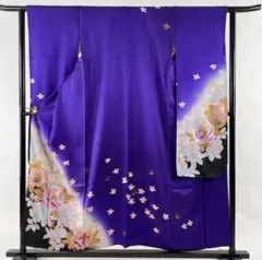 振袖 0028272秀品 薔薇 桜 金通し 金銀彩 紫 袷